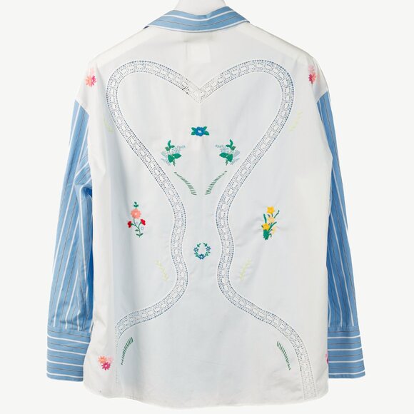 Weekend Max Mara Nadar Light Blue Striped Embroidered Cotton Poplin Shirt - Picture 3 of 16